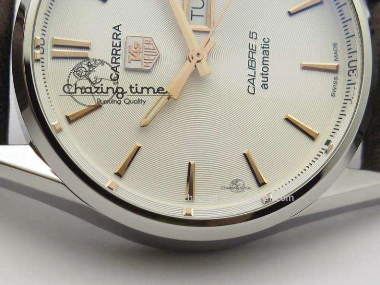 Carrera Day-Date Automatic SS White Dial RG Markers On Brown Leather Strap A2824