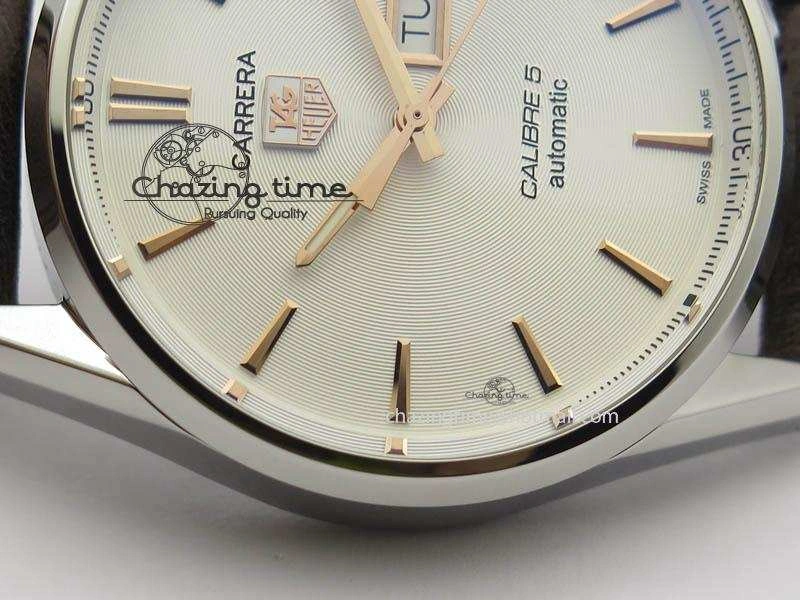 Carrera Day-Date Automatic SS White Dial RG Markers On Brown Leather Strap A2824