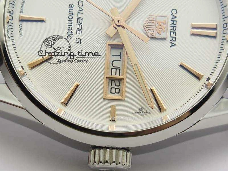 Carrera Day-Date Automatic SS White Dial RG Markers On Brown Leather Strap A2824