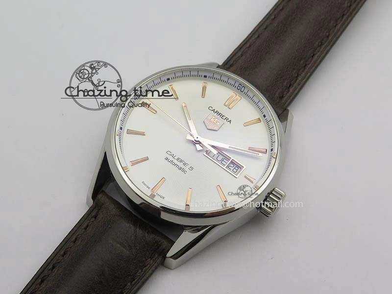 Carrera Day-Date Automatic SS White Dial RG Markers On Brown Leather Strap A2824