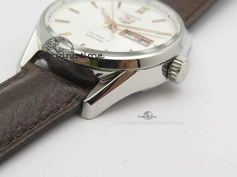 Carrera Day-Date Automatic SS White Dial RG Markers On Brown Leather Strap A2824