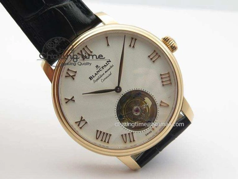 Carrousel Tourbillon RG Caseback White Dial On Black Leather Strap