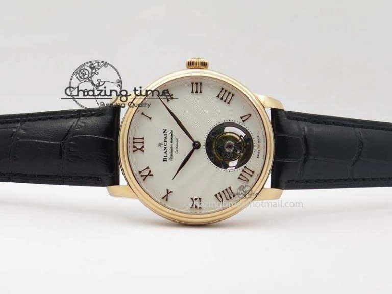 Carrousel Tourbillon RG Caseback White Dial On Black Leather Strap