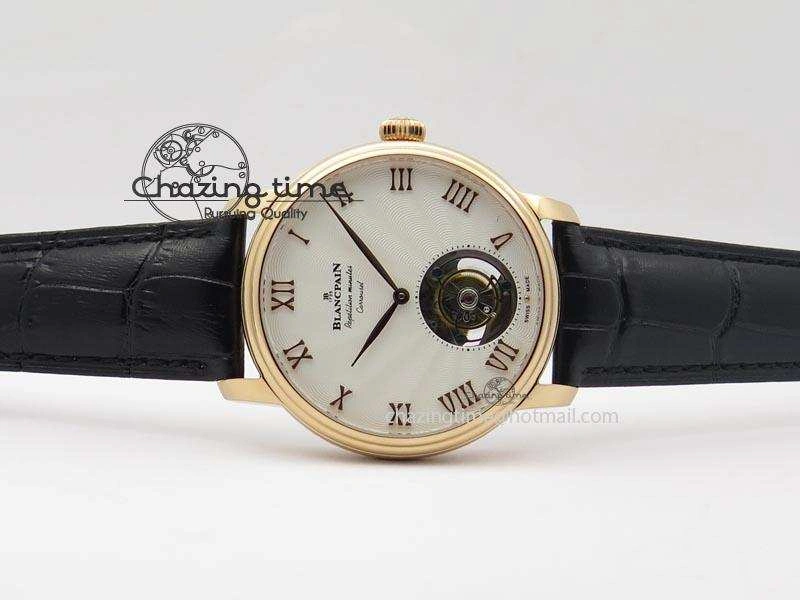 Carrousel Tourbillon RG Caseback White Dial On Black Leather Strap