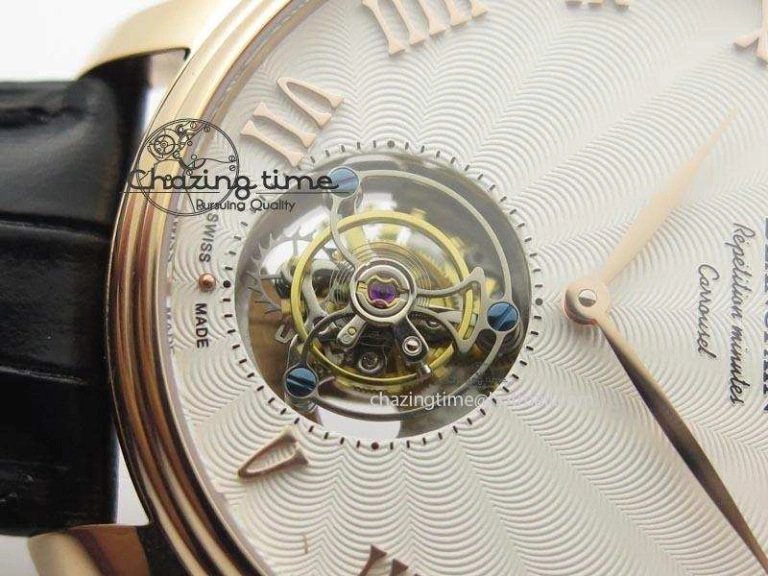 Carrousel Tourbillon RG Caseback White Dial On Black Leather Strap