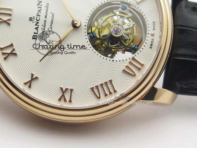 Carrousel Tourbillon RG Caseback White Dial On Black Leather Strap
