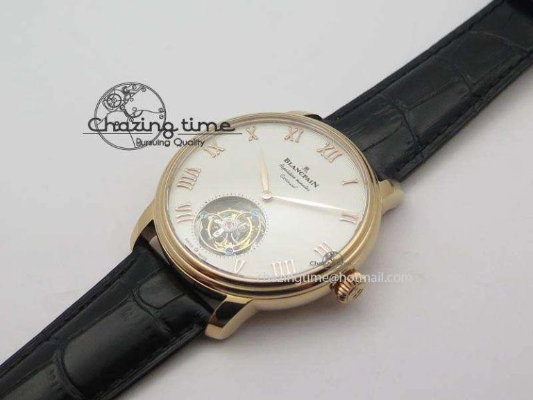 Carrousel Tourbillon RG Caseback White Dial On Black Leather Strap