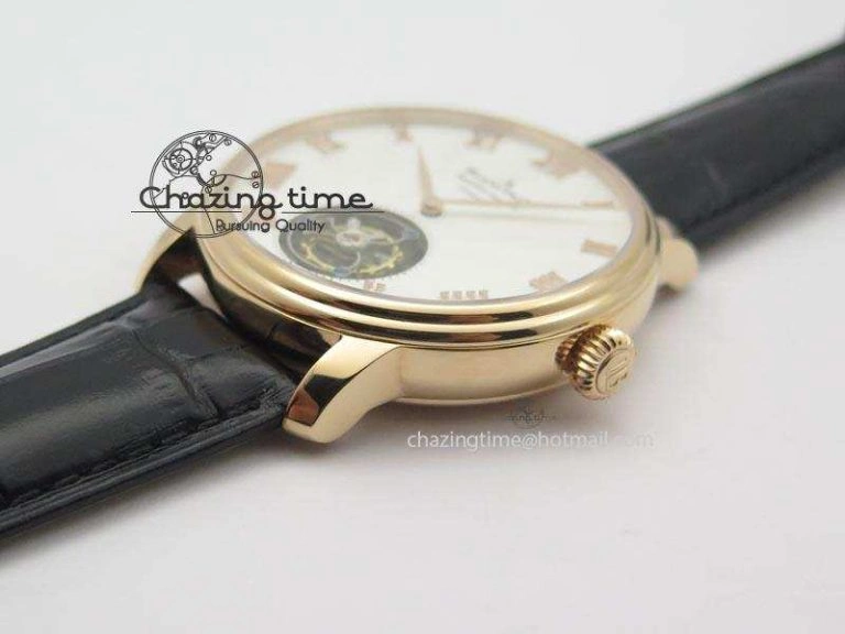 Carrousel Tourbillon RG Caseback White Dial On Black Leather Strap