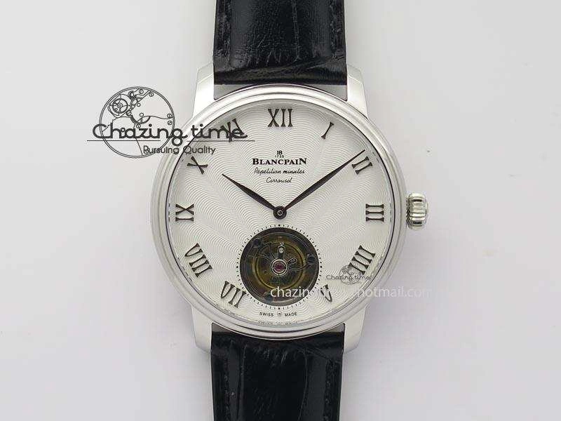 Carrousel Tourbillon SS Caseback White Dial On Black Leather Strap
