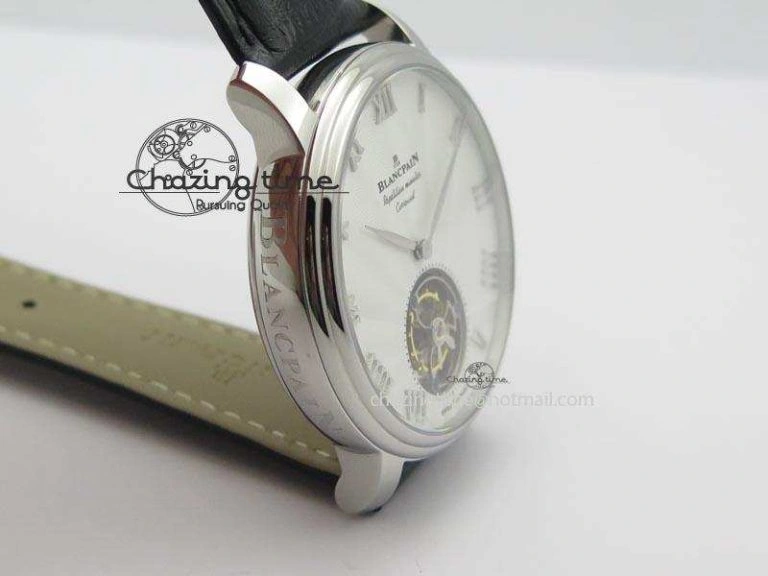 Carrousel Tourbillon SS Caseback White Dial On Black Leather Strap