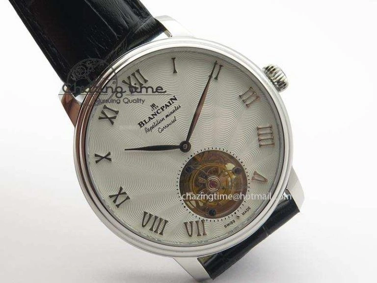 Carrousel Tourbillon SS Caseback White Dial On Black Leather Strap