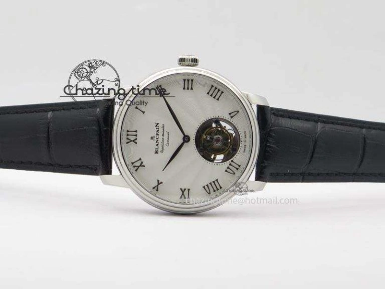 Carrousel Tourbillon SS Caseback White Dial On Black Leather Strap