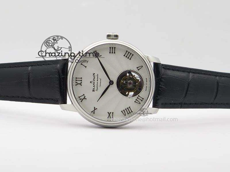 Carrousel Tourbillon SS Caseback White Dial On Black Leather Strap