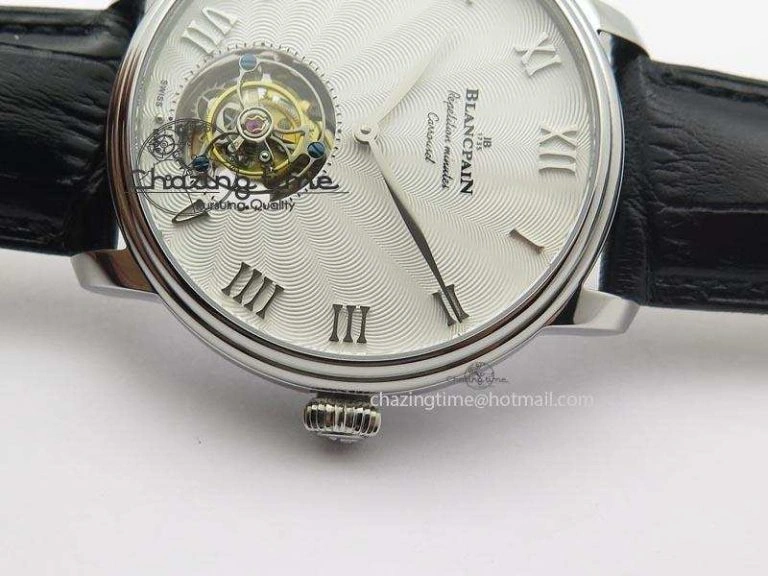 Carrousel Tourbillon SS Caseback White Dial On Black Leather Strap