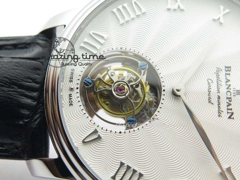 Carrousel Tourbillon SS Caseback White Dial On Black Leather Strap