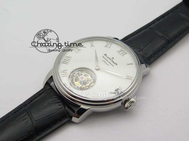 Carrousel Tourbillon SS Caseback White Dial On Black Leather Strap