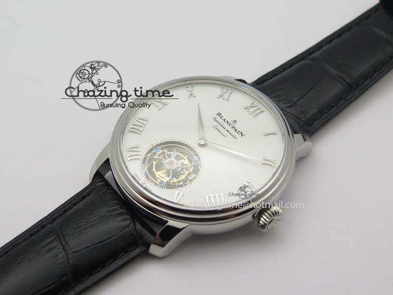 Carrousel Tourbillon SS Caseback White Dial On Black Leather Strap