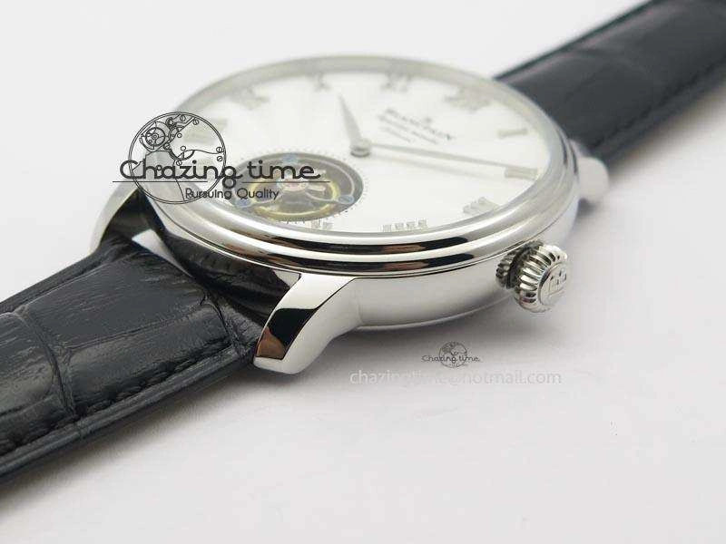Carrousel Tourbillon SS Caseback White Dial On Black Leather Strap