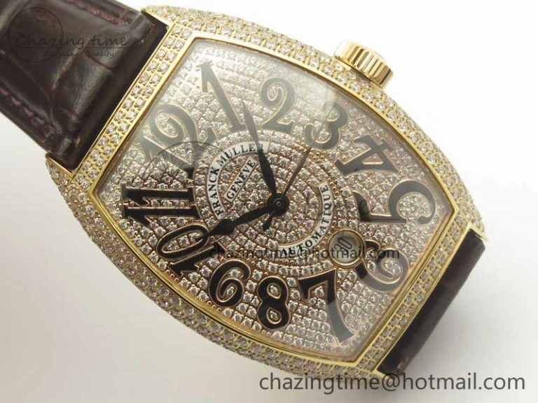 Casablanca 8880 Automatique RG GF 1:1 Best Edition Full Diamonds on Brown Leather Strap A2824