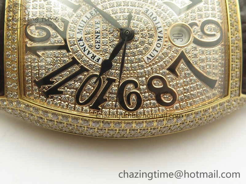 Casablanca 8880 Automatique RG GF 1:1 Best Edition Full Diamonds on Brown Leather Strap A2824