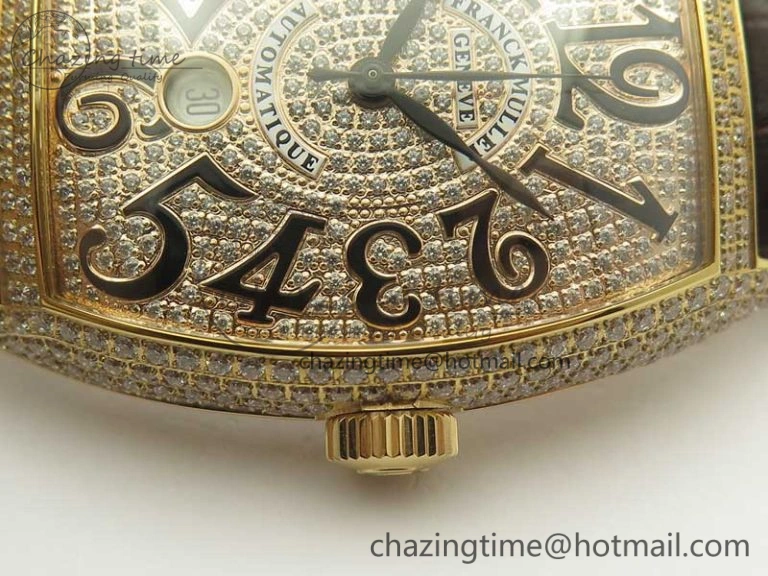 Casablanca 8880 Automatique RG GF 1:1 Best Edition Full Diamonds on Brown Leather Strap A2824