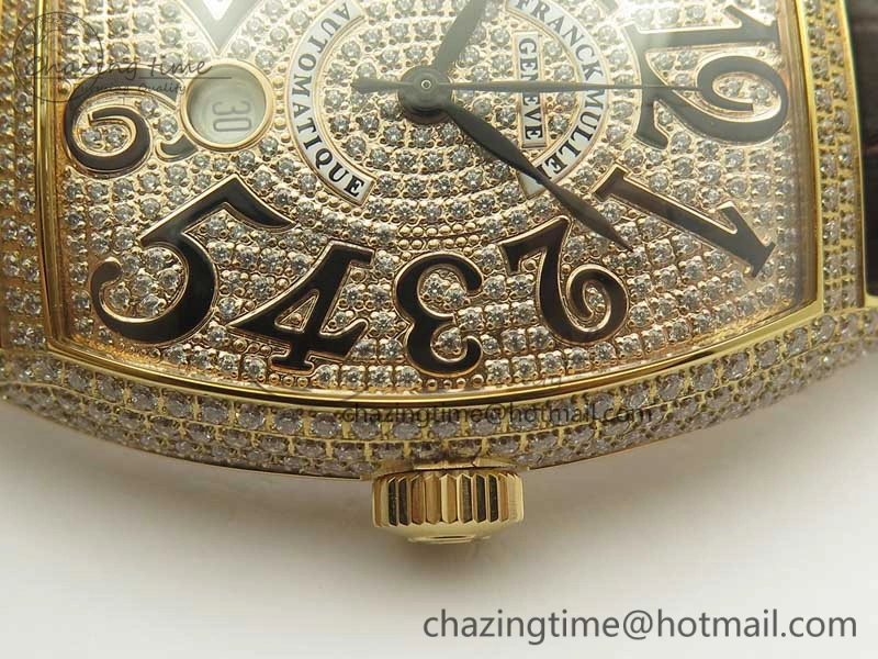 Casablanca 8880 Automatique RG GF 1:1 Best Edition Full Diamonds on Brown Leather Strap A2824