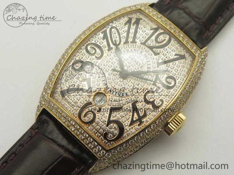 Casablanca 8880 Automatique RG GF 1:1 Best Edition Full Diamonds on Brown Leather Strap A2824