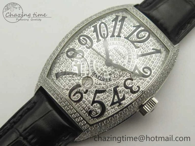 Casablanca 8880 Automatique SS GF 1:1 Best Edition Full Diamonds on Black Leather Strap A2824