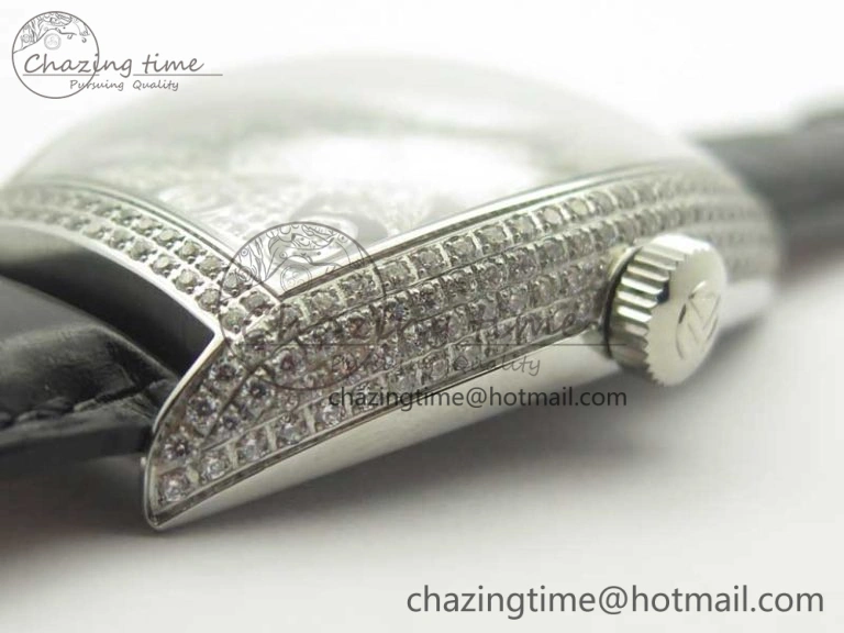 Casablanca 8880 Automatique SS GF 1:1 Best Edition Full Diamonds on Black Leather Strap A2824