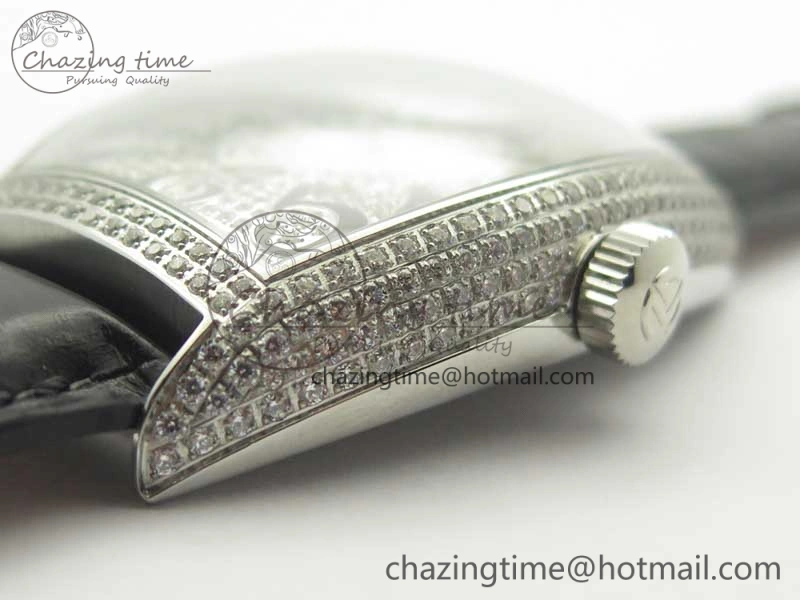 Casablanca 8880 Automatique SS GF 1:1 Best Edition Full Diamonds on Black Leather Strap A2824