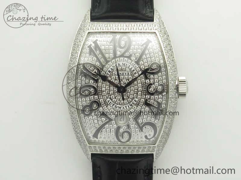 Casablanca 8880 Automatique SS GF 1:1 Best Edition Full Diamonds on Black Leather Strap A2824