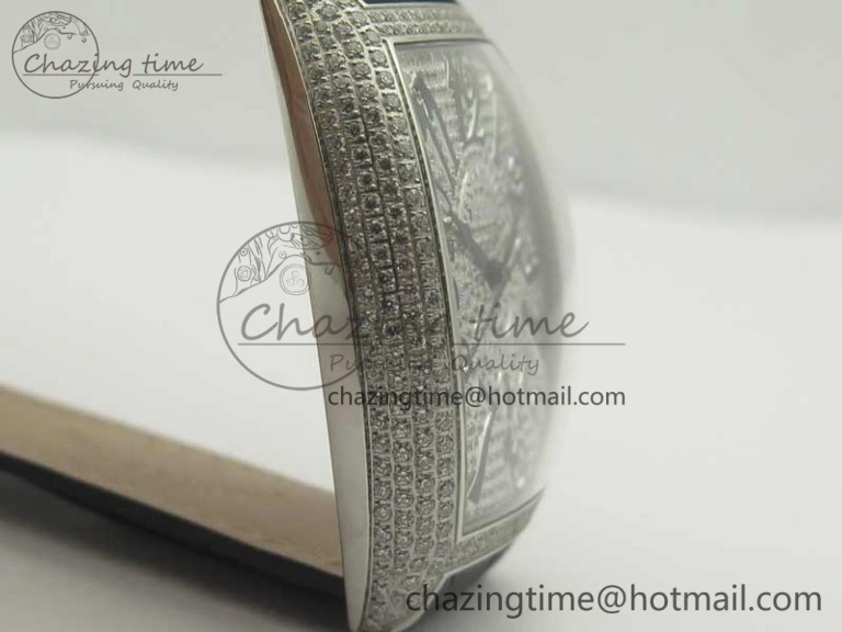 Casablanca 8880 Automatique SS GF 1:1 Best Edition Full Diamonds on Black Leather Strap A2824