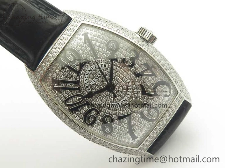 Casablanca 8880 Automatique SS GF 1:1 Best Edition Full Diamonds on Black Leather Strap A2824