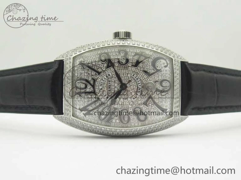 Casablanca 8880 Automatique SS GF 1:1 Best Edition Full Diamonds on Black Leather Strap A2824