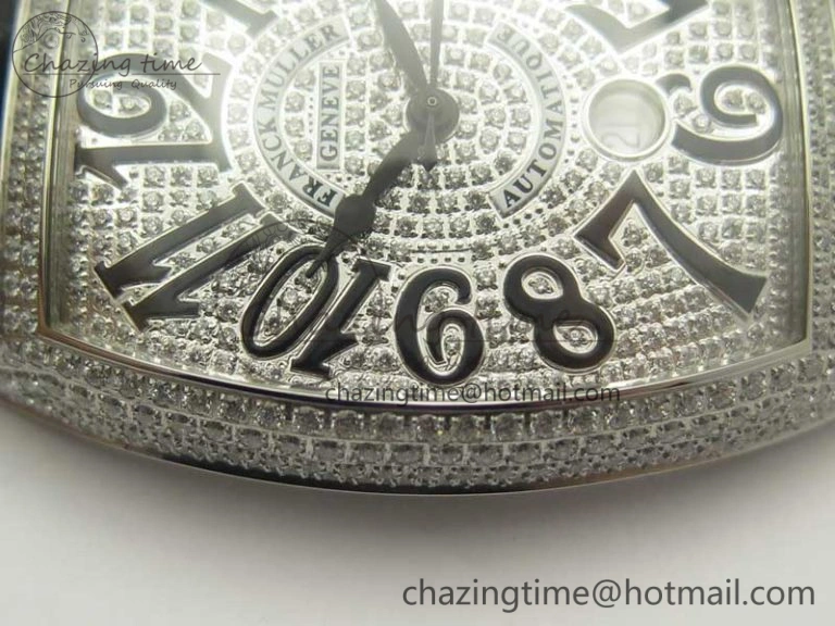 Casablanca 8880 Automatique SS GF 1:1 Best Edition Full Diamonds on Black Leather Strap A2824