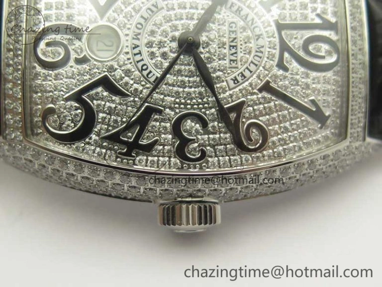 Casablanca 8880 Automatique SS GF 1:1 Best Edition Full Diamonds on Black Leather Strap A2824