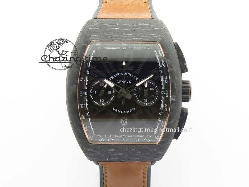 Casablanca VanGuard Forged Carbon Black Dial On Brown Leather Strap A7753