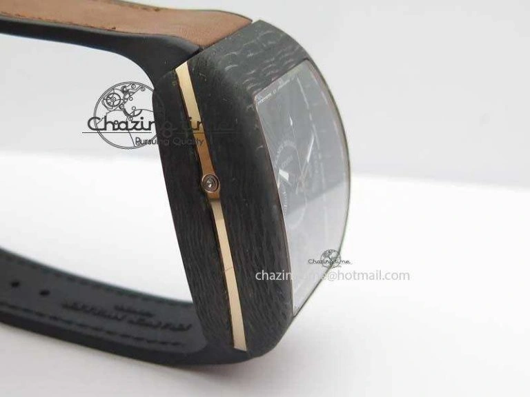Casablanca VanGuard Forged Carbon Black Dial On Brown Leather Strap A7753