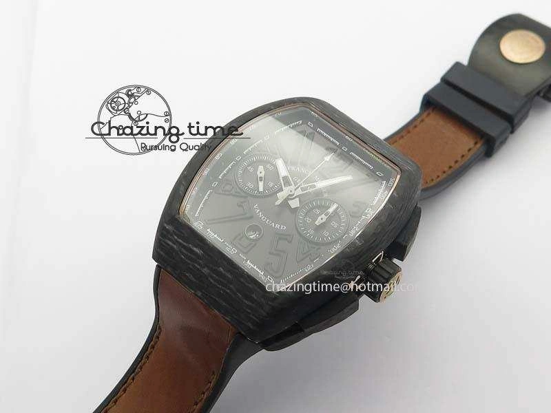 Casablanca VanGuard Forged Carbon Black Dial On Brown Leather Strap A7753