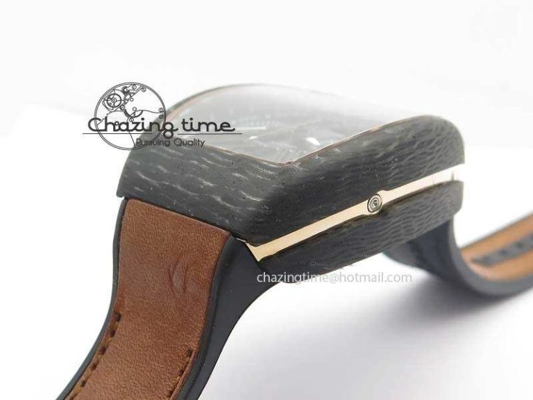 Casablanca VanGuard Forged Carbon Black Dial On Brown Leather Strap A7753