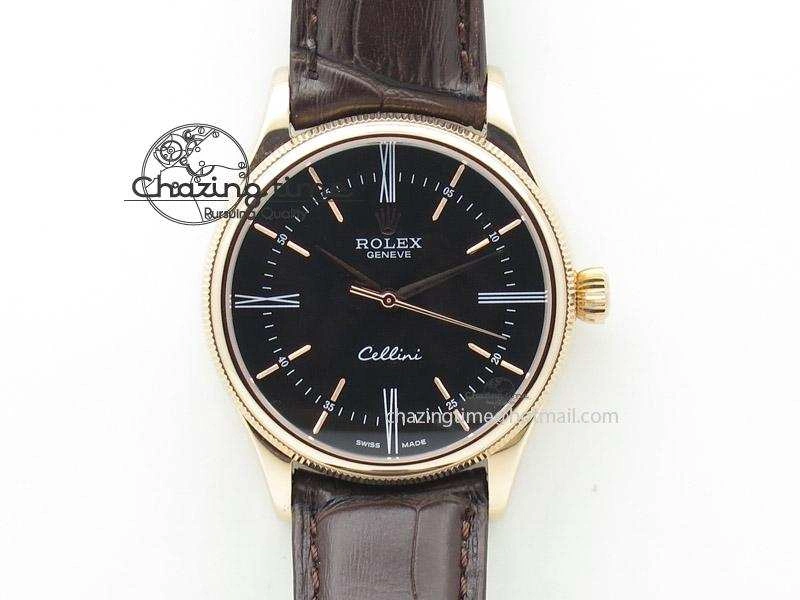 Cellini 50505 RG Black Dial on Brown Leather Strap A2824 BP Maker