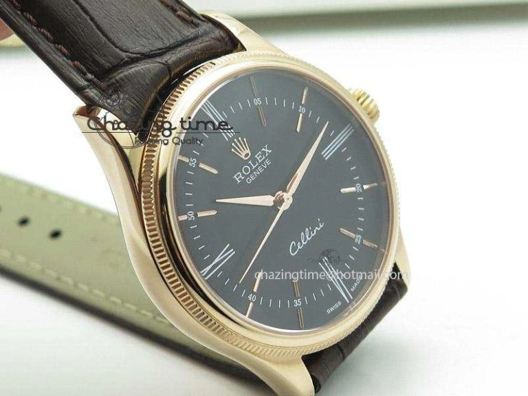Cellini 50505 RG Black Dial on Brown Leather Strap A2824 BP Maker