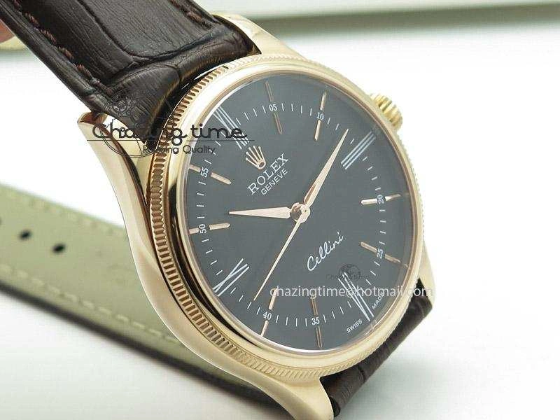 Cellini 50505 RG Black Dial on Brown Leather Strap A2824 BP Maker