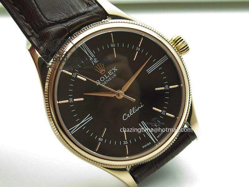 Cellini 50505 RG Black Dial on Brown Leather Strap A2824 BP Maker