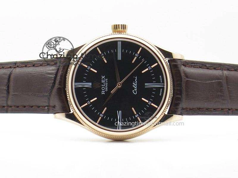Cellini 50505 RG Black Dial on Brown Leather Strap A2824 BP Maker