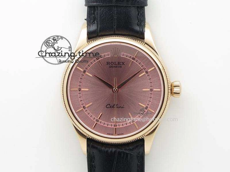 Cellini 50505 RG Pink Dial On Black Leather Strap A2813 BP Maker