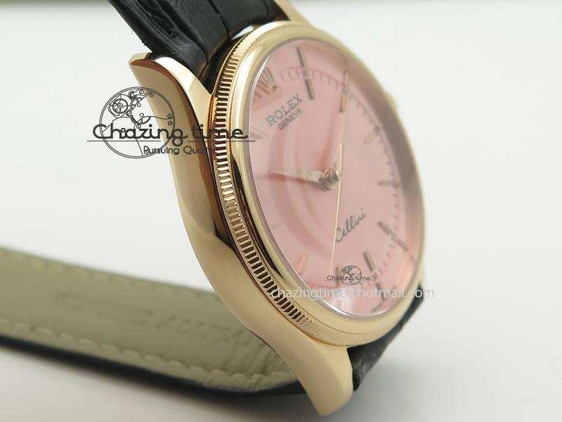 Cellini 50505 RG Pink Dial On Black Leather Strap A2813 BP Maker