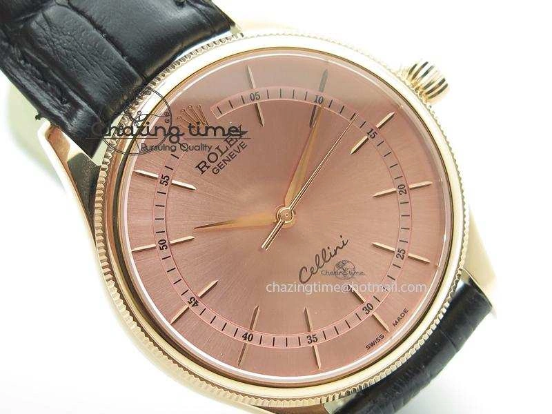 Cellini 50505 RG Pink Dial On Black Leather Strap A2813 BP Maker
