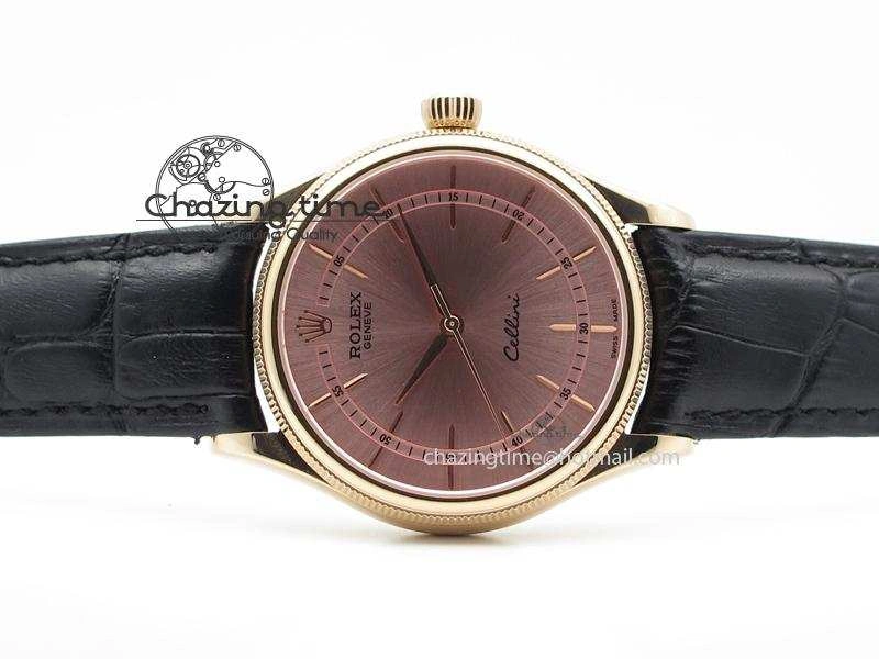 Cellini 50505 RG Pink Dial On Black Leather Strap A2813 BP Maker