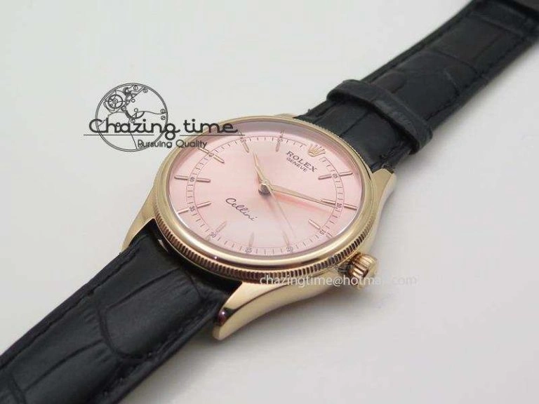 Cellini 50505 RG Pink Dial On Black Leather Strap A2813 BP Maker